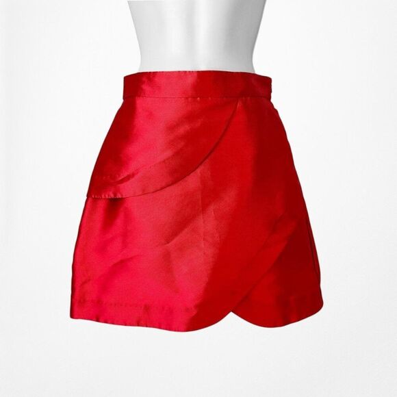 Red Satin Look High Waisted A-Line Mini Skirt Size 0/XS - Picture 5 of 7